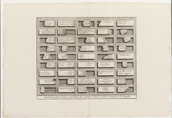 Giovanni Battista Piranesi, Iscrizioni delle Camere sepolcrali de' Liberti e Servi, ec. della Famiglia di Augusto, XXXVI