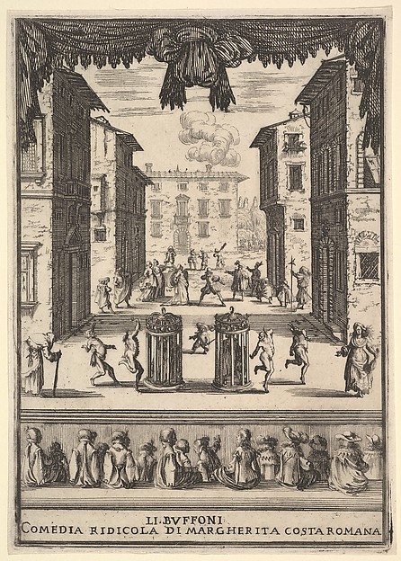 Stefano della Bella, Frontispiece for the comedy "The Buffoons" (Li Buffoni)