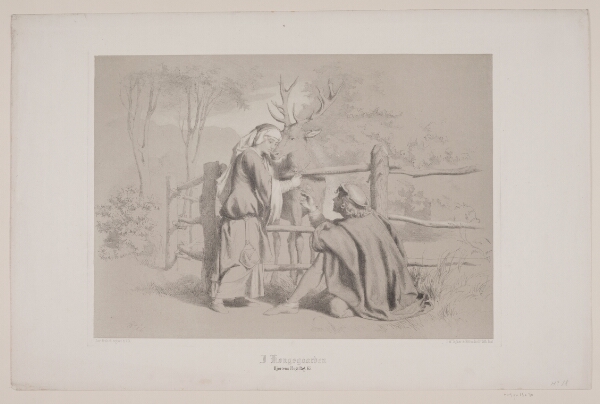 Lorenz Frølich, I Kongsgården, pag. 65, illustration til Christian Winthers "Hjortens Flugt"
