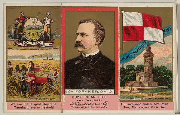 W. Duke, Sons & Co., Governor Foraker, Ohio, from "Governors, Arms, Etc." series (N133-2), issued by Duke Sons & Co.