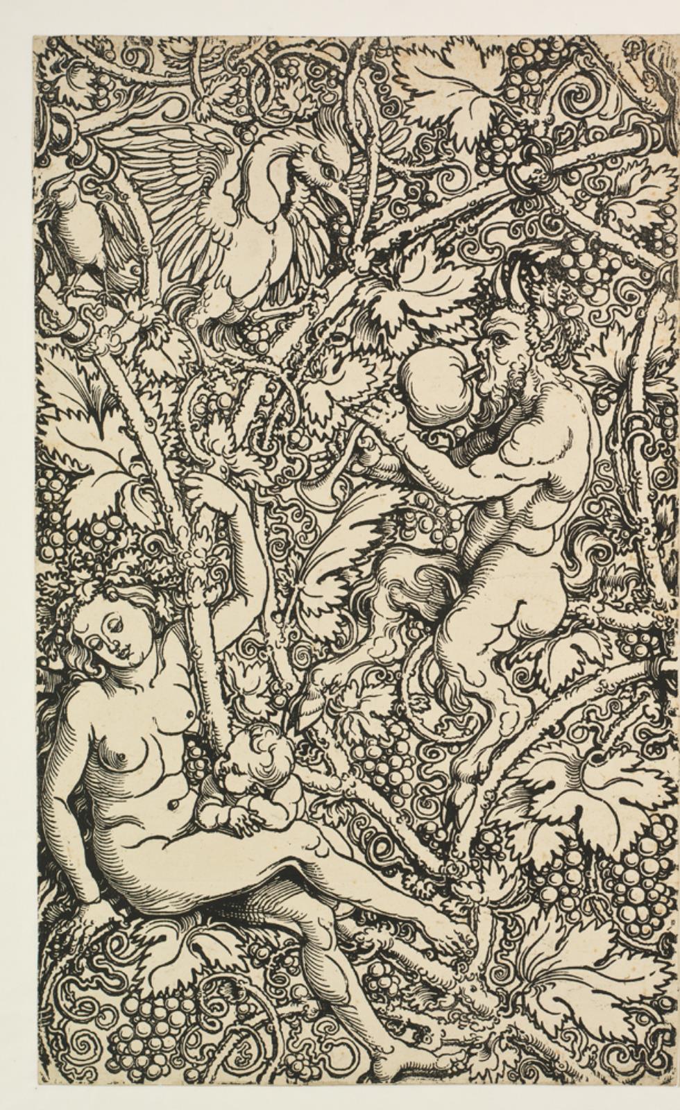 Albrecht Dürer, Venstre del af tapetmodel med vinløv, to satyrer, to kvinder, to børn og to fugle