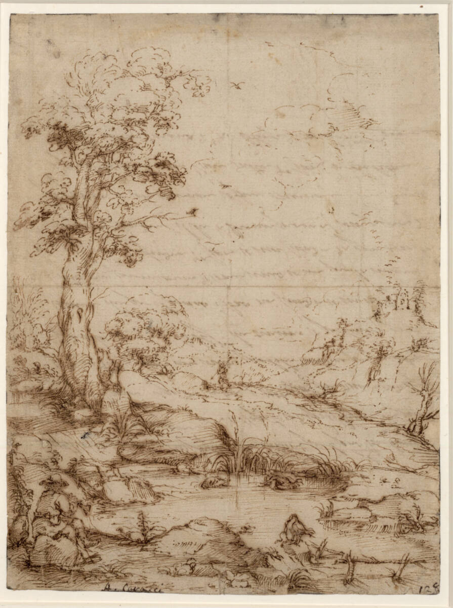 Anonym, Landschaft mit einem Hirten, der die Schalmei bläst