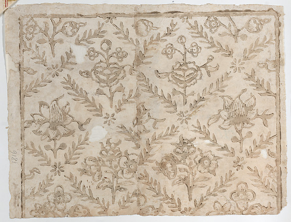 Anonymous, Sheet with brown floral pattern