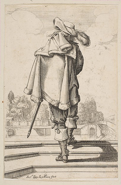 Abraham Bosse, Gentleman in a Cape and Plumed Hat Seen from the Back