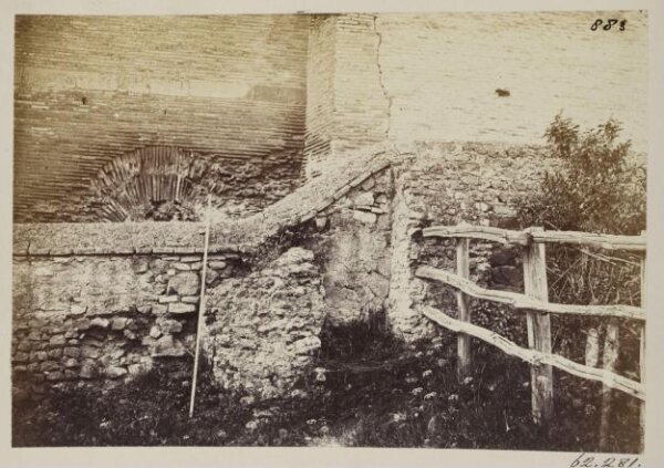 Parker, John Henry, Aqueducts - Specus of Aqueduct between the Porta Latina and the Porta S. Sebastiano, from the meadow, shewing the Specus beyond the road.
