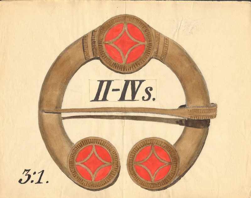 Unknown artist, Herbert Juckum. Drawings of archaeological artefacts. horse iron brooch