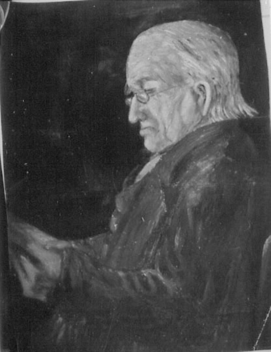 Normann Helger, MALERI: PORTRETT: ELDRE MANN, JOHAN SYVERSEN MAGNHILDSTUEN FØDT: 1850-1935, STANGE, MALT AV: HARALD FINSTAD, TANGEN