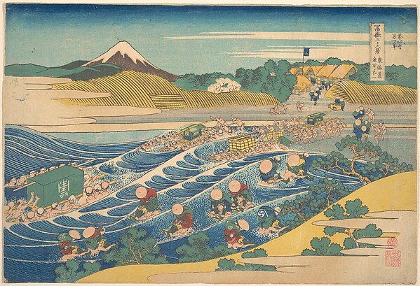 Katsushika Hokusai, Fuji Seen from Kanaya on the Tōkaidō (Tōkaidō Kanaya no Fuji), from the series Thirty-six Views of Mount Fuji (Fugaku sanjūrokkei