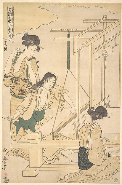 Kitagawa Utamaro, Women Weaving Silk Cloth