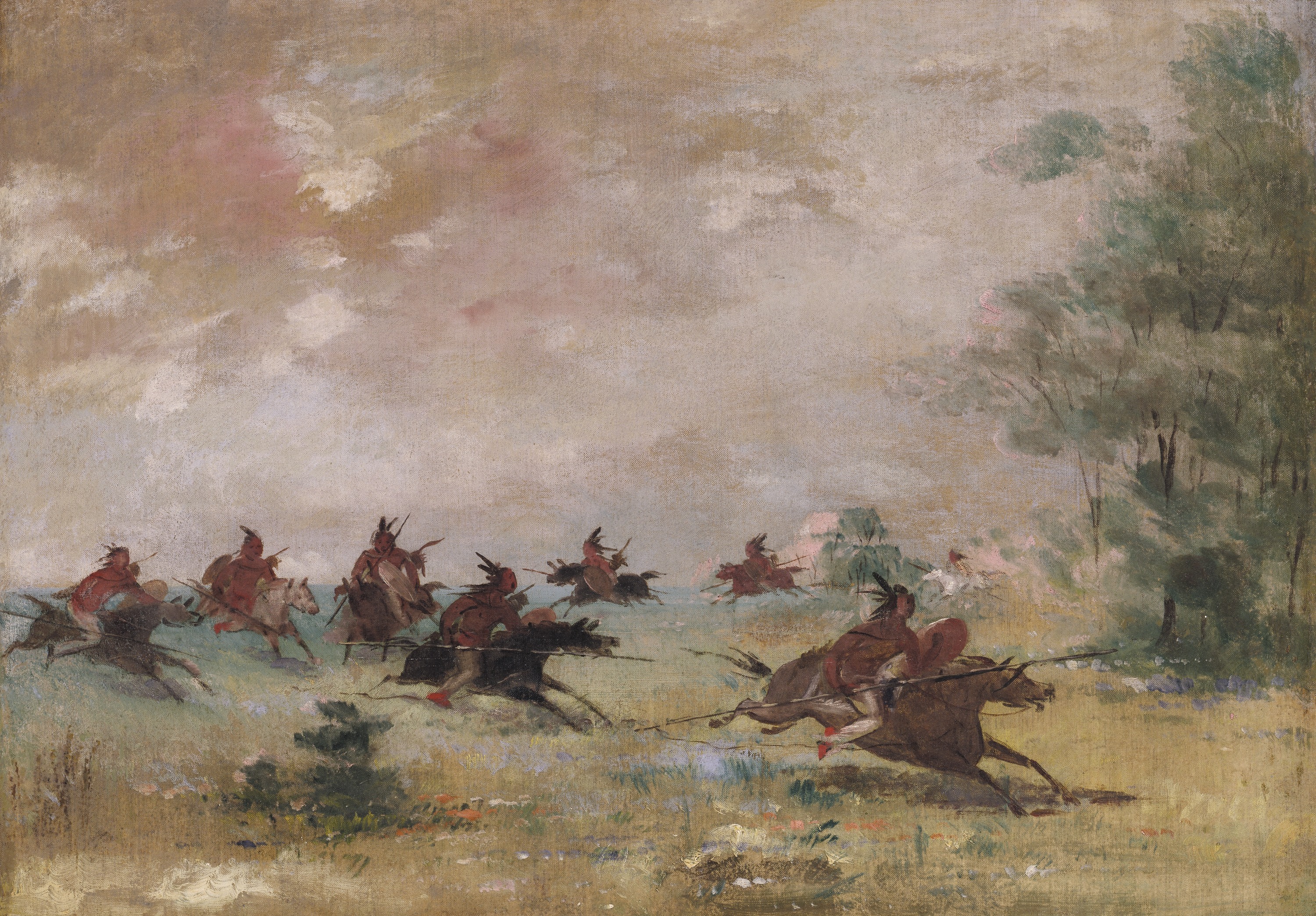 George Catlin, Comanche War Party, Mounted on Wild Horses