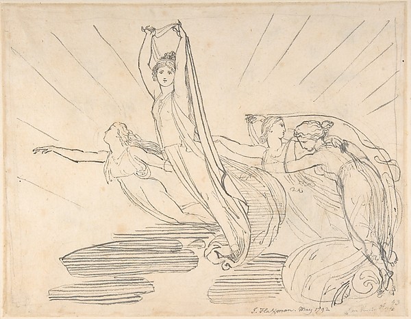 John Flaxman, Morning: Pope's Odyssey, Book 12 (recto); Study for the final drawing (verso)