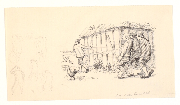 Niels Skovgaard, Illustration til Den lille hvide kat samt skitser af gående mænd