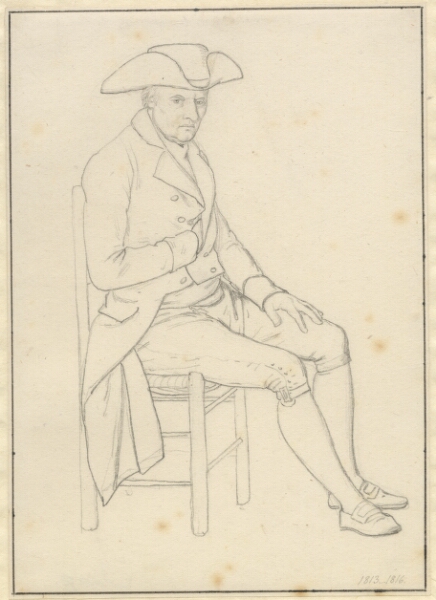 C.W. Eckersberg, Portræt af en siddende italiener, hel figur med opkrammet hat.