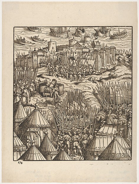 Hans Burgkmair, Storming of Moran, at the Shore, from "Der Weisskunig"