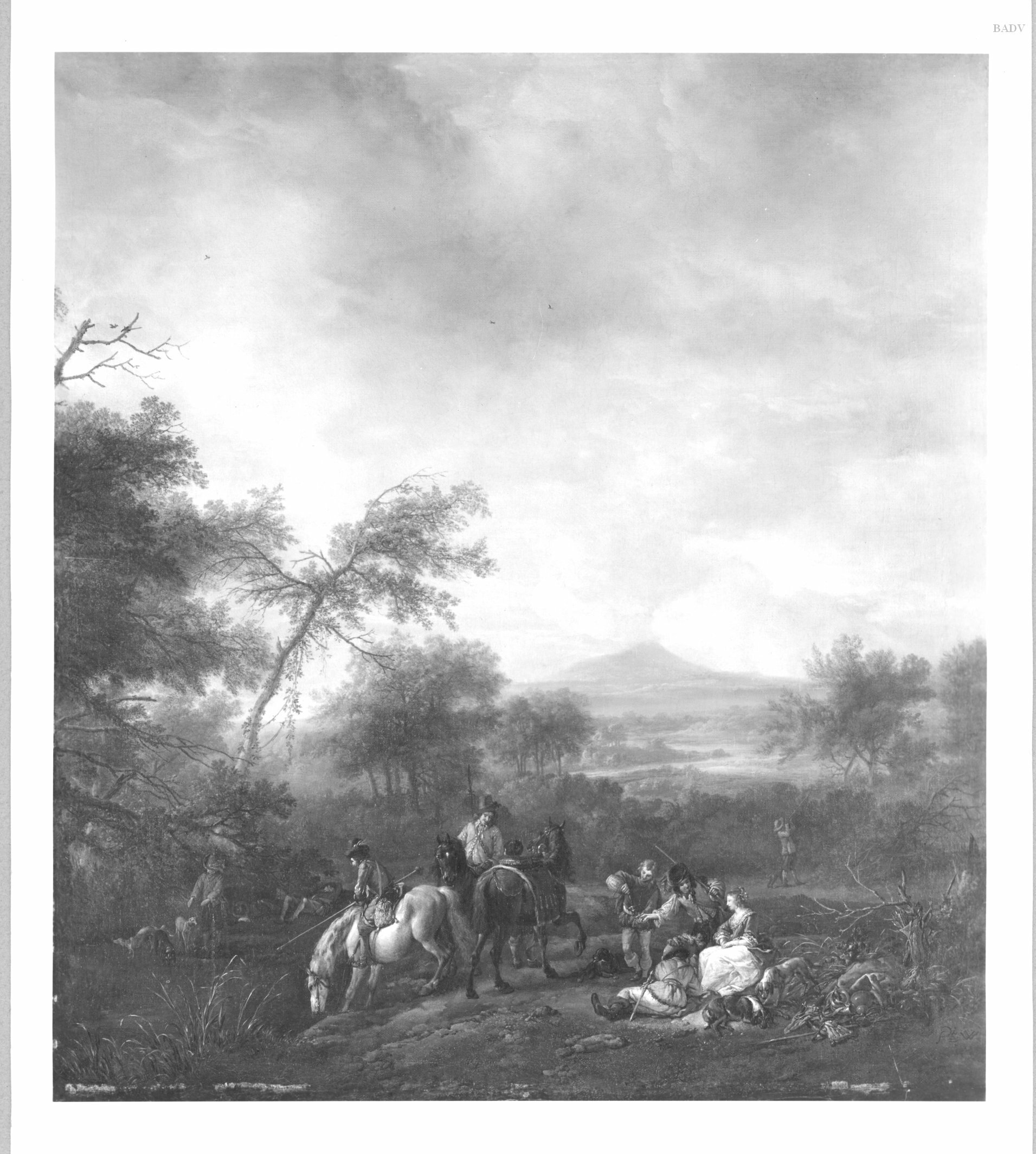 Philips Wouwerman, landscape with hunting party