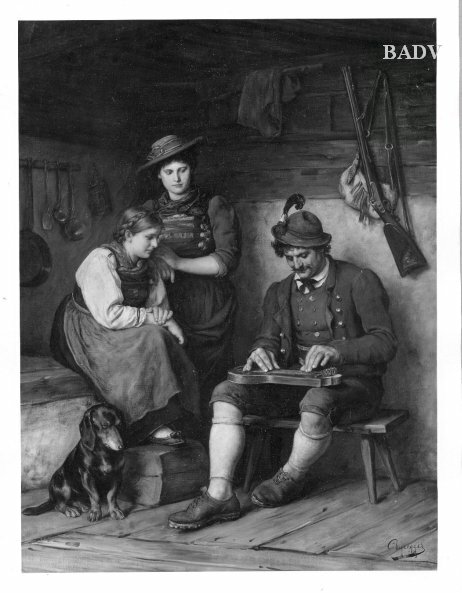 Franz Defregger, Zitherspieler und zwei Mädchen