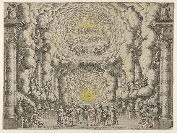 Israel Silvestre, Design for a theater set created by Giacomo Torelli da Fano for the ballet 'Les Noces de Thétis', from 'Décorations et machines aprestées aux nopces de Tétis, Ballet Royal'