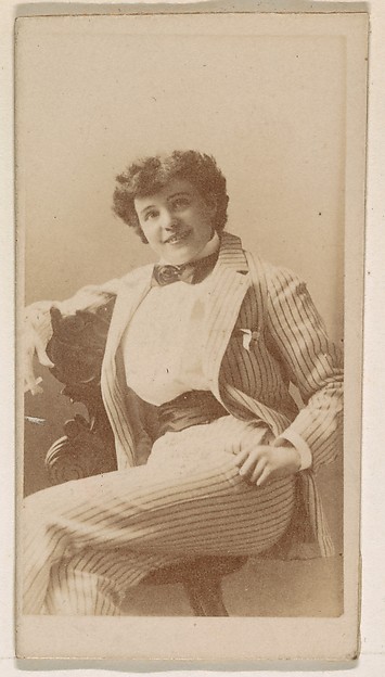 Kinney Brothers Tobacco Company, Actress dressed in pinstripe suit, from the Actresses series (N245) issued by Kinney Brothers to promote Sweet Caporal Cigarettes