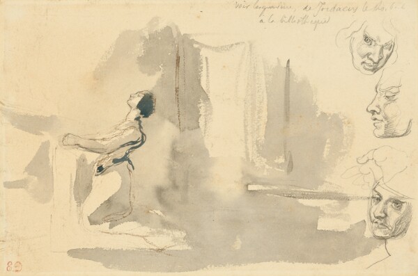 Eugène Delacroix, Marguerite in the church with studies of the head of Mephistopheles