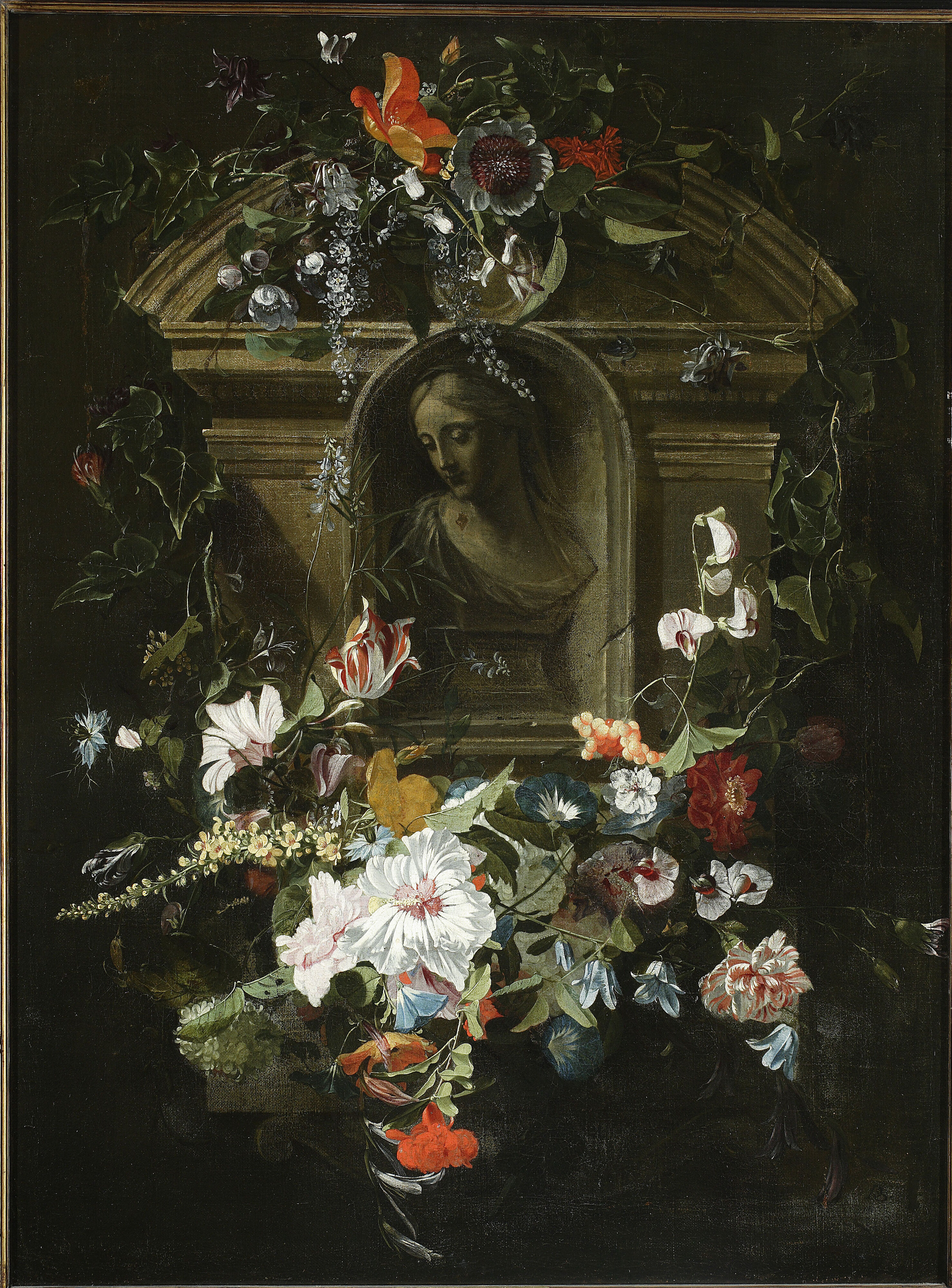 Daniel Seghers, Bust of a woman in a circle of flowers