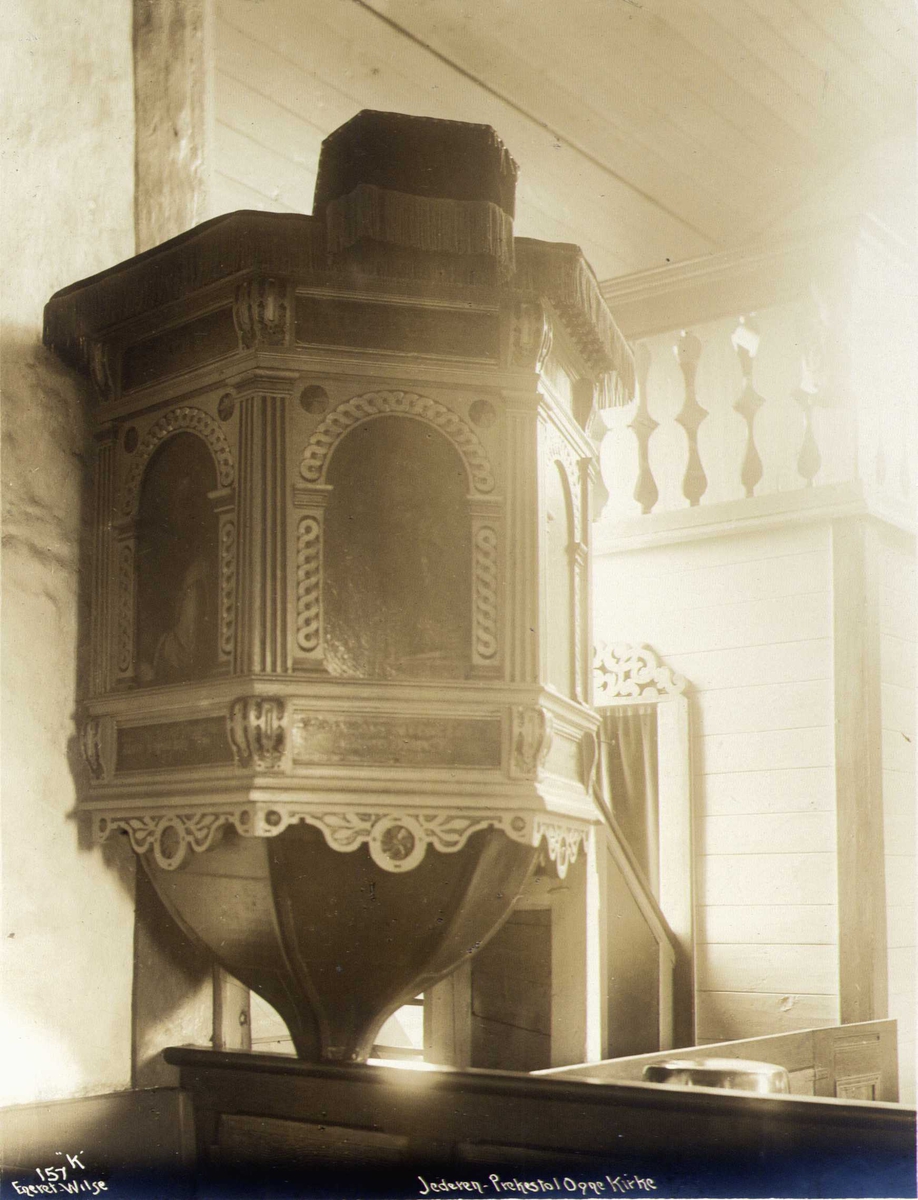 Anders Beer Wilse, Prekestol, Ogna kirke, Hå, Rogaland. Fotografert 1912.