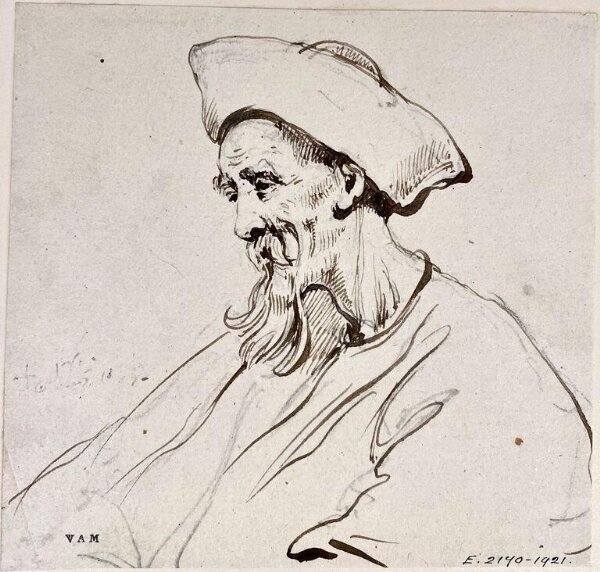 George Chinnery, Head and shoulders of a bearded Chinese figure in left profile