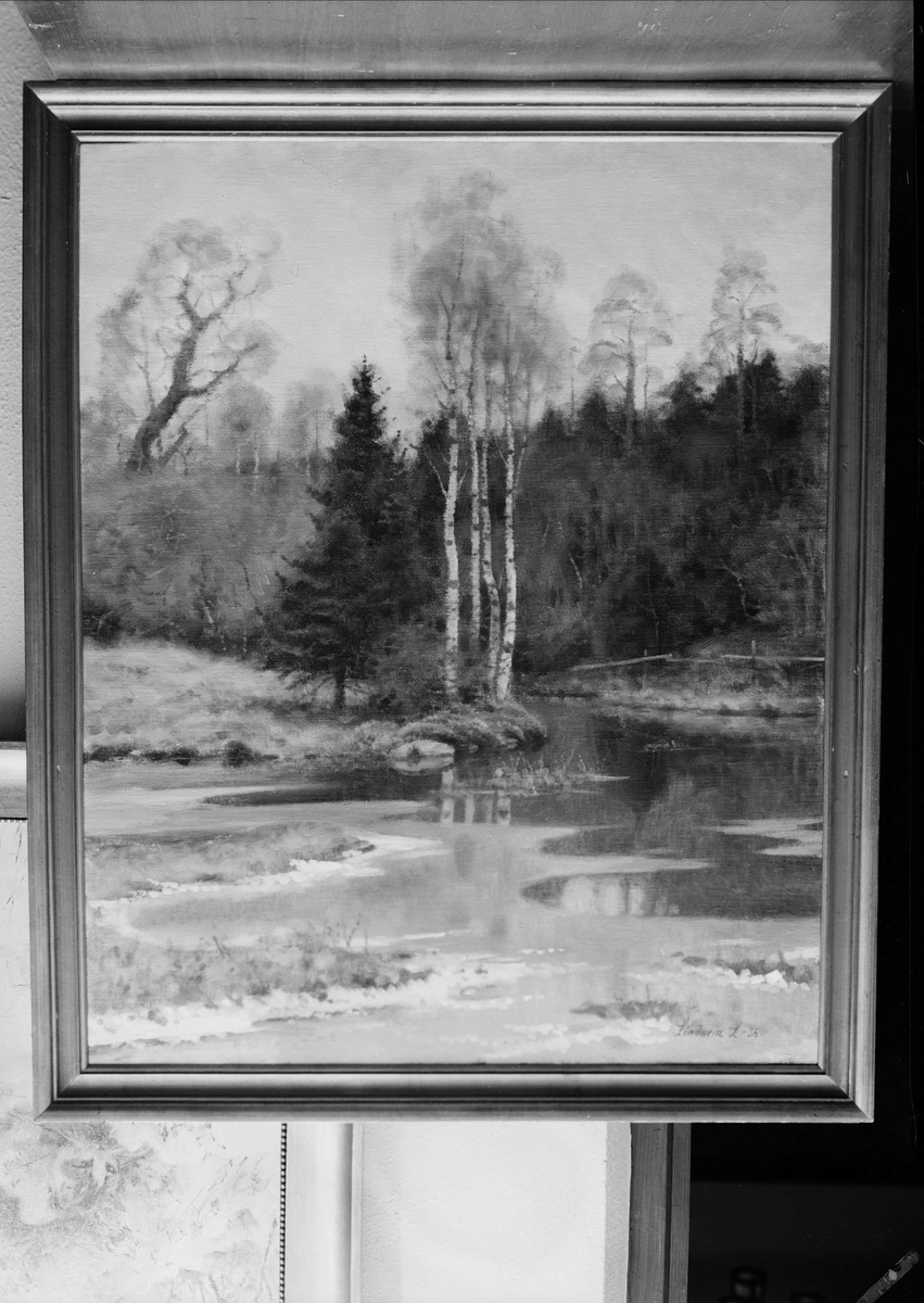 Gunnar Sundgren, Oljemålning signerad Lindorm Liljefors tillhörande Per Johan Högfeldt, Nyborgs gård, Håtuna socken, Uppland 1940
