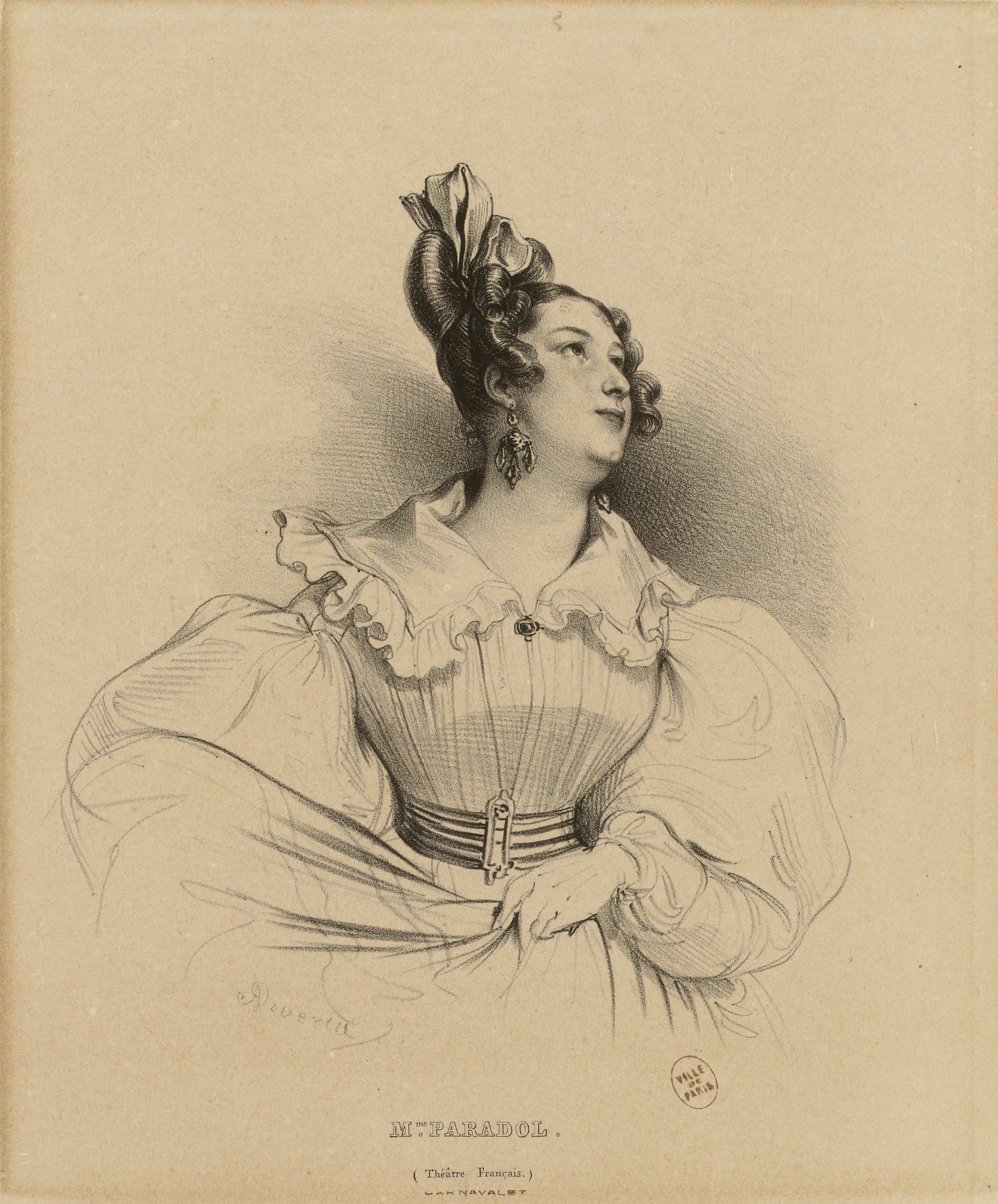 Achille Devéria, Actrices des principaux Théâtres de Paris : portrait de Madame Paradol, Théâtre français.