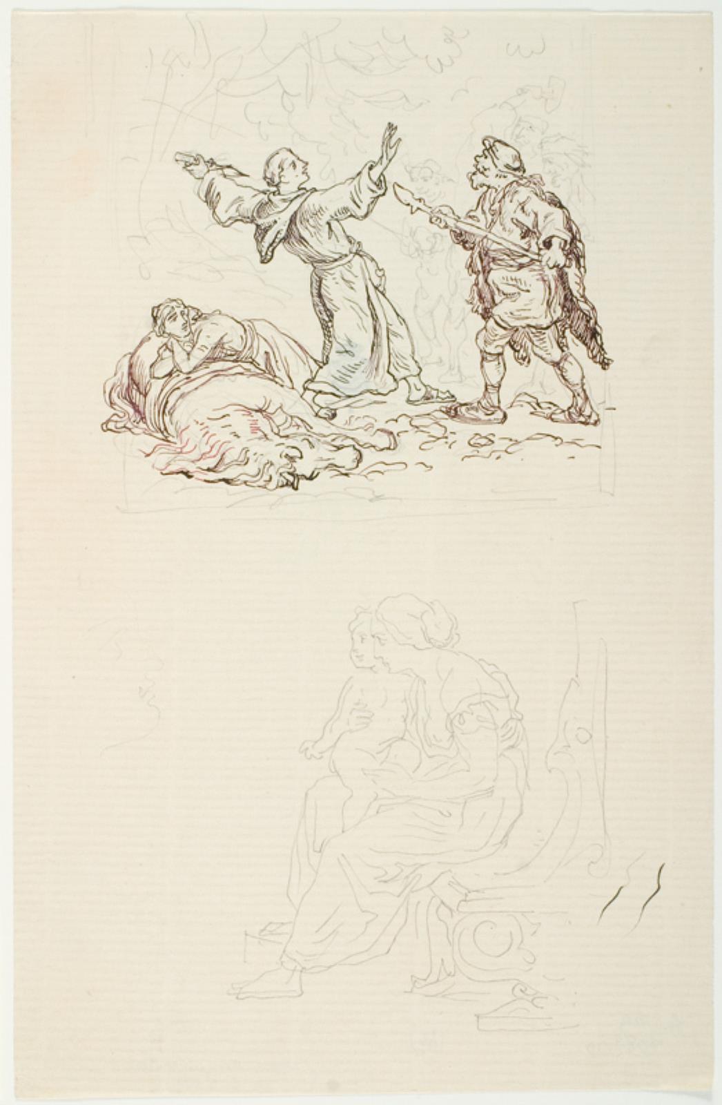 Lorenz Frølich, To illustrationsudkast til H.C. Andersen, "Dynd-Kongens Datter"