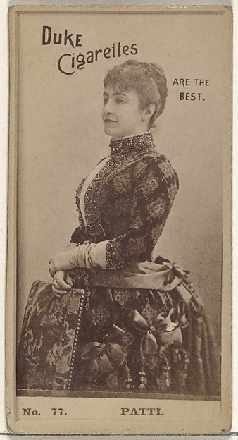 W. Duke, Sons & Co., Card Number 77, Patti, from the Actors and Actresses series (N145-6) issued by Duke Sons & Co. to promote Duke Cigarettes