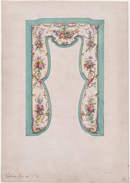 Anonymous, French, 19th century, Design for a Valance with Bundles and Garlands of Flowers and Musical Instruments