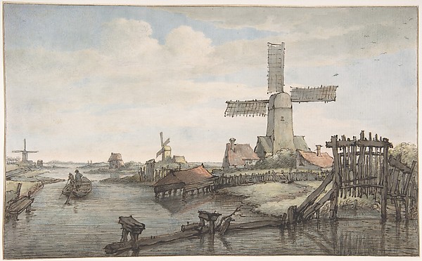 Jan Hulswit, View of a Canal with Three Windmills