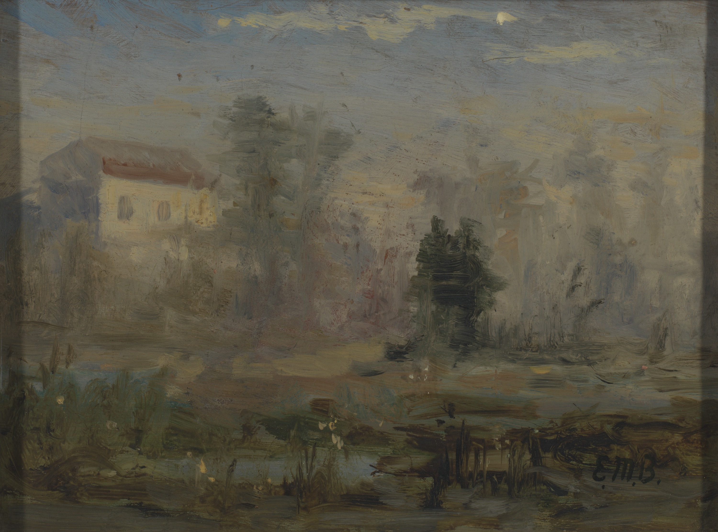 Edward Mitchell Bannister, Untitled (landscape with house in background)