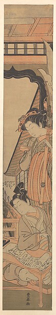 Utagawa Toyoharu, A Beauty Looking Down upon a Young Man Reading a Love Letter