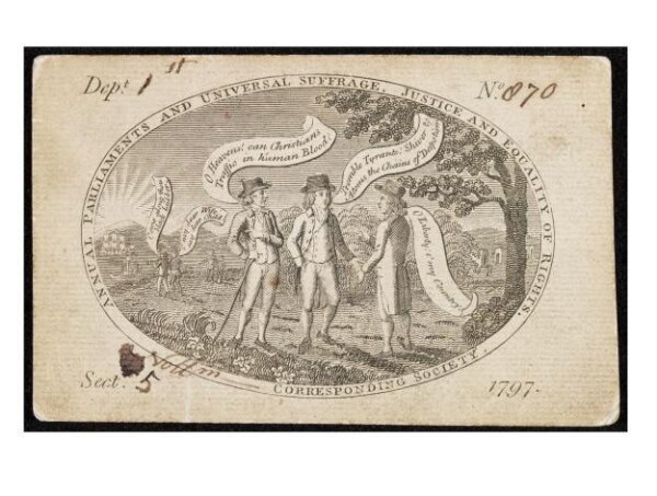 Unknown, Membership card, Annual parliaments and universal suffrage. Justice and Equality of Rights. Corresponding Society