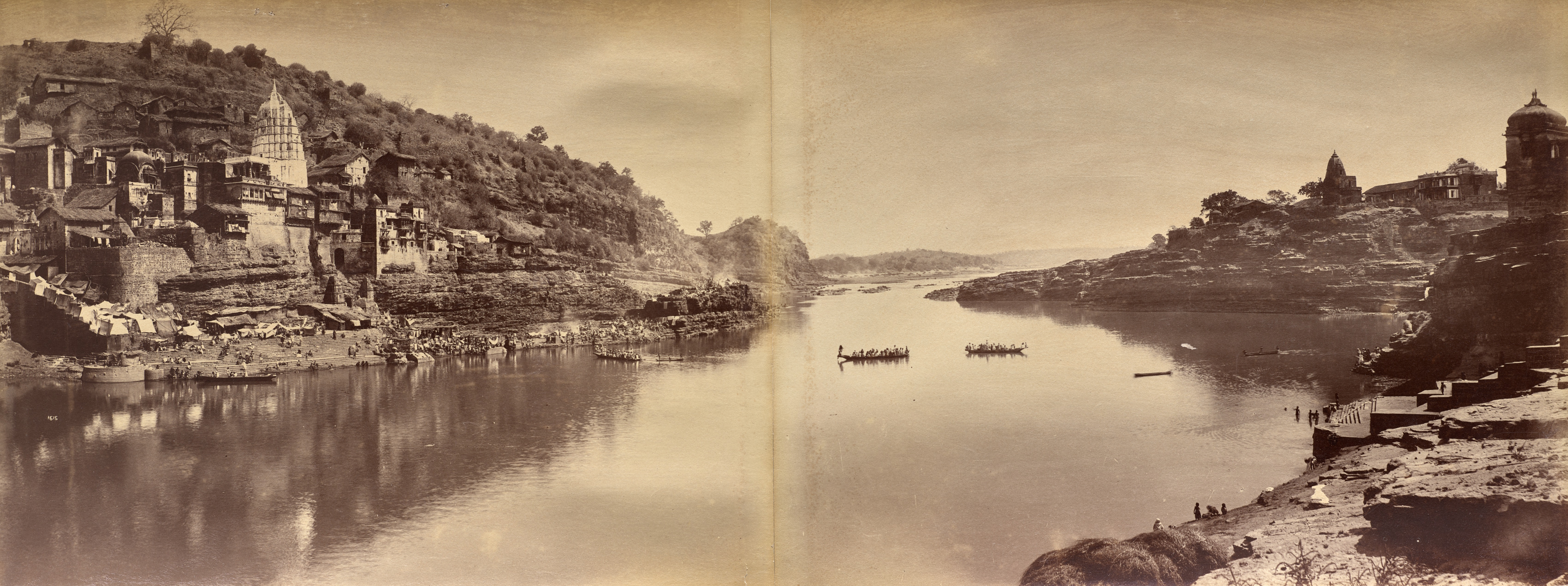 Raja Deen Dayal, Two-Part Panorama with View of the Narmada River at Omkareshwar