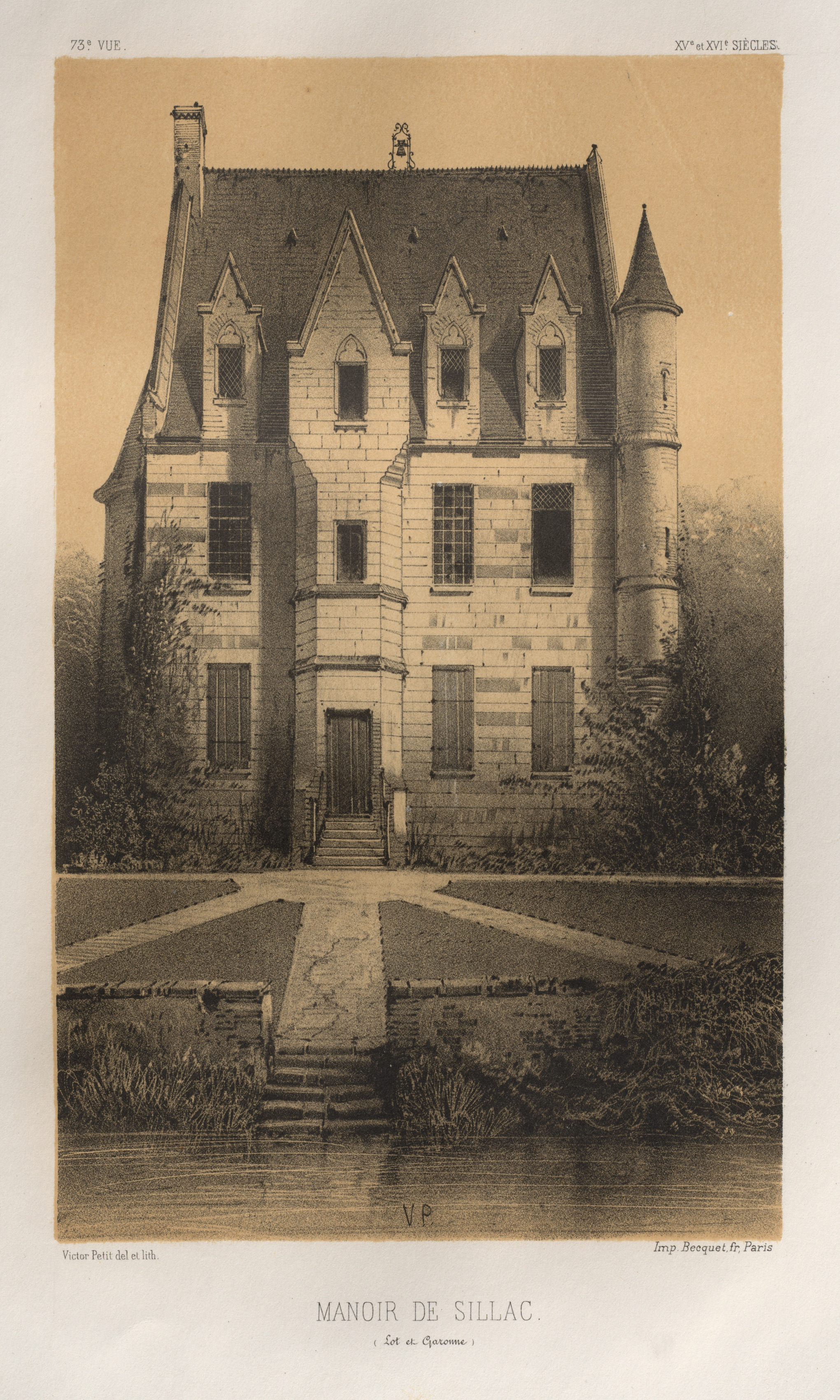 Victor Petit, Architecture Pittoresque ou Monuments des XVeme. Et XVIeme. Siecles: Chateaux de France des XV et XVI Siecles: Pl. 73, Manoir De Sillac (Lot et Garonne)
