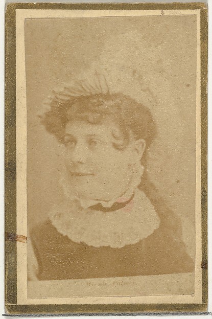 Allen & Ginter, Minnie Palmer, from the Actresses and Celebrities series (N60, Type 2) promoting Little Beauties Cigarettes for Allen & Ginter brand tobacco products