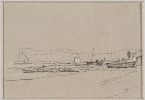 John Frederick Lewis, Slight sketches of a harbour scene, and a dockside taverna.