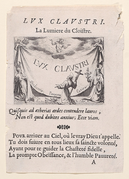 Jacques Callot, Frontispiece, plate 1 from "Lux Claustri ou La Lumière du Cloitre" (The Light of the Cloisters)