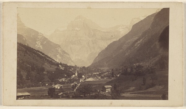 Unknown, [Unidentified valley view with mountain at center background]