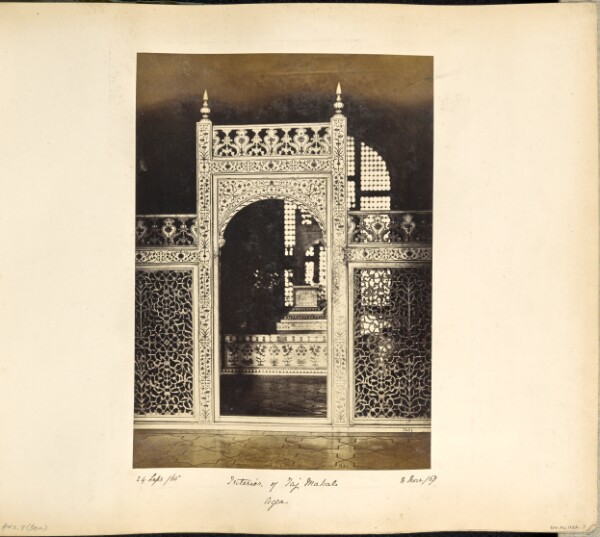 Samuel Bourne, Agra; The Screen enclosing the Sarcophagi in the Interior of the Taj