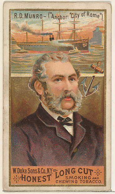 W. Duke, Sons & Co., R.D. Munro, from the Sea Captains series (N127) issued by Duke Sons & Co. to promote Honest Long Cut Tobacco