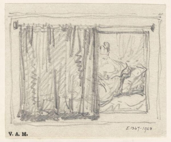 George Chinnery, A reclining woman behind a curtain
