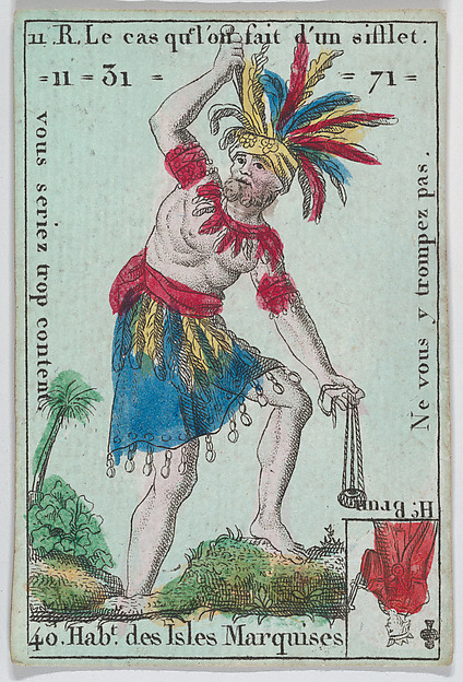 Anonymous, French, 18th century, Hab.ts de l'Isle Marquises from playing cards "Jeu d'Or"