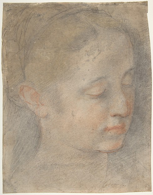 Federico Barocci, Head of a Young Woman Looking to Lower Right