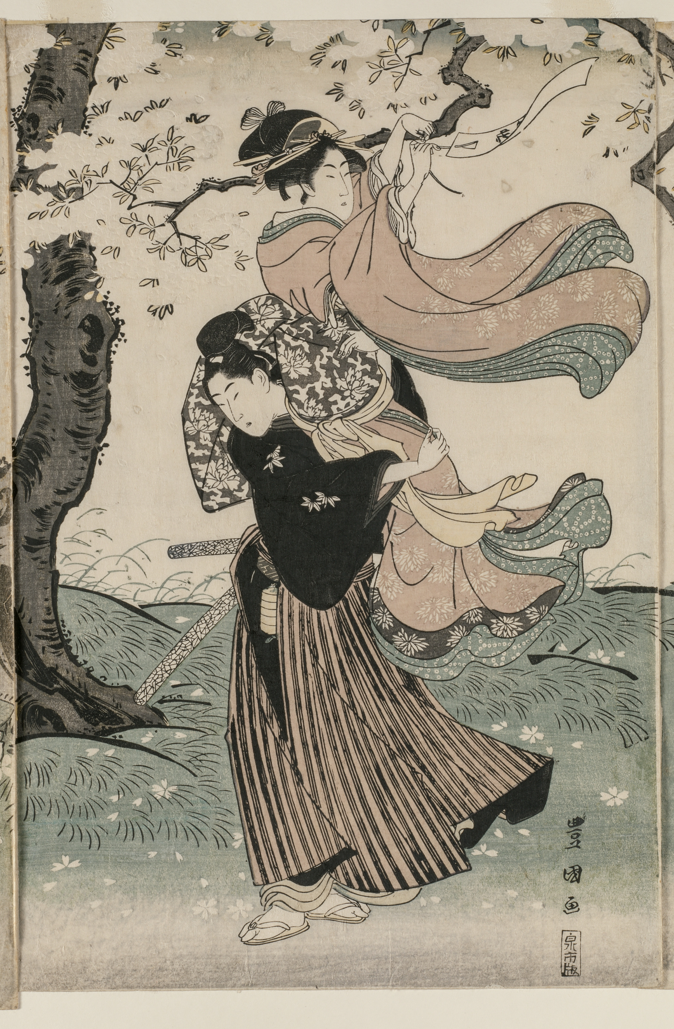 Utagawa Toyokuni, Cherry Blossoms in the Wind