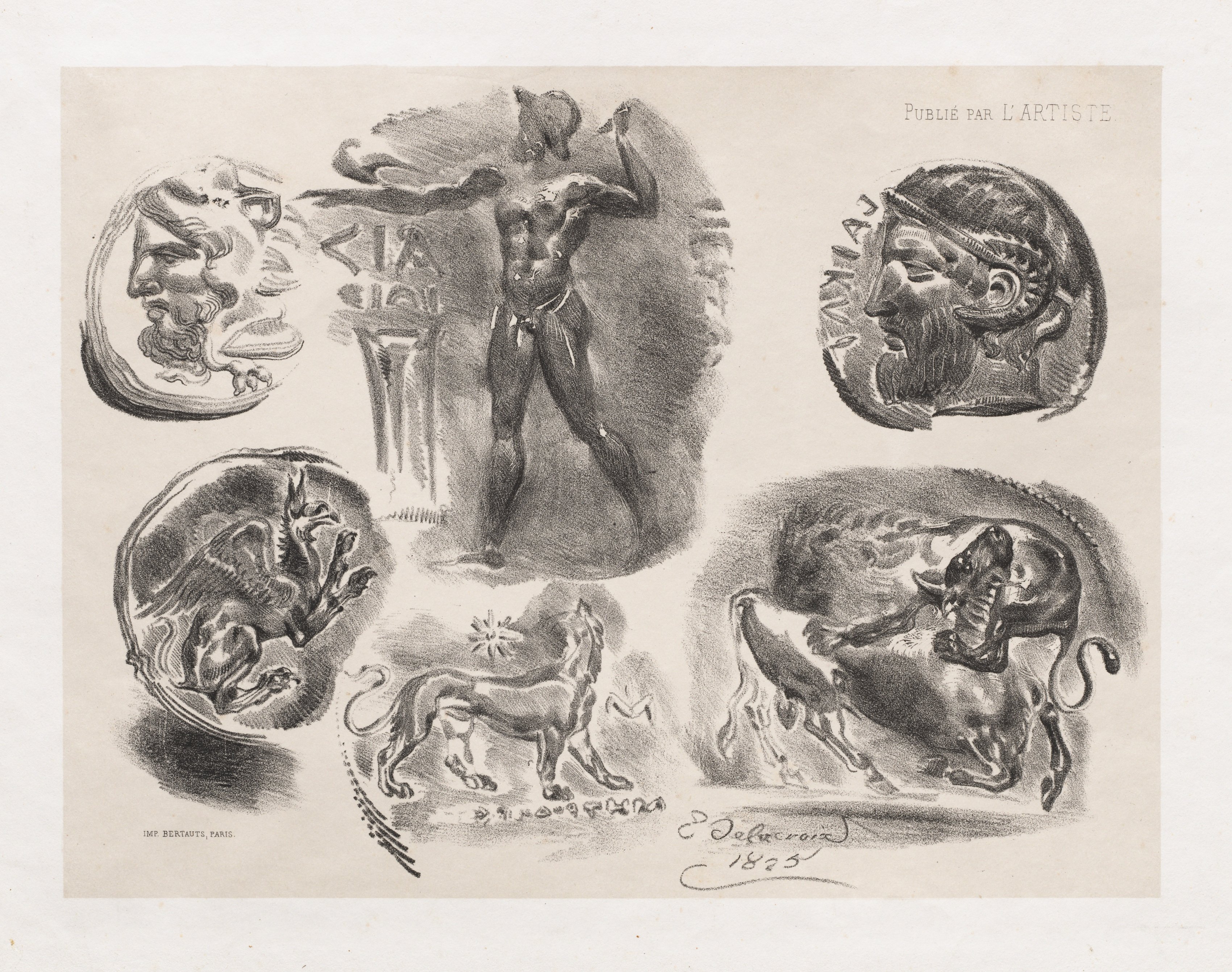 Eugène Delacroix, Sheet of Six Antique Coins