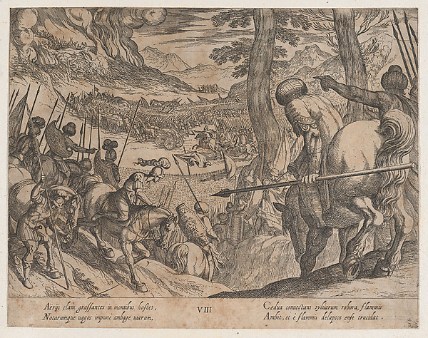 Antonio Tempesta, Plate 8: Alexander Encircling the Enemy Troops with Fire, from "The Deeds of Alexander the Great"