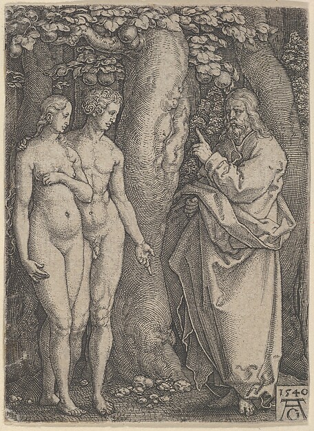 Heinrich Aldegrever, God Forbidding Adam and Eve to Eat from the Tree of Knowledge, from "The Story of Adam and Eve"